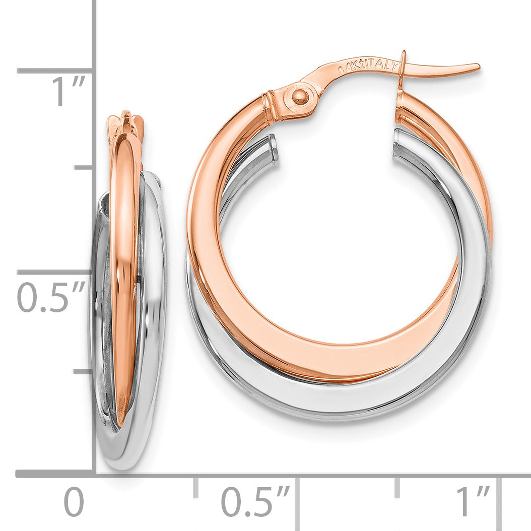 14K Two-Tone Gold Polished Double Hoop Earrings with Hinged Closure