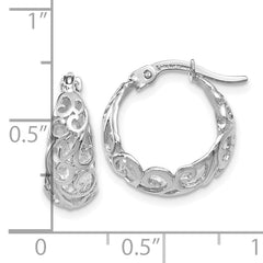 14K White Gold Polished Hoop Earrings with Rhodium Finish Elegant Creole Style