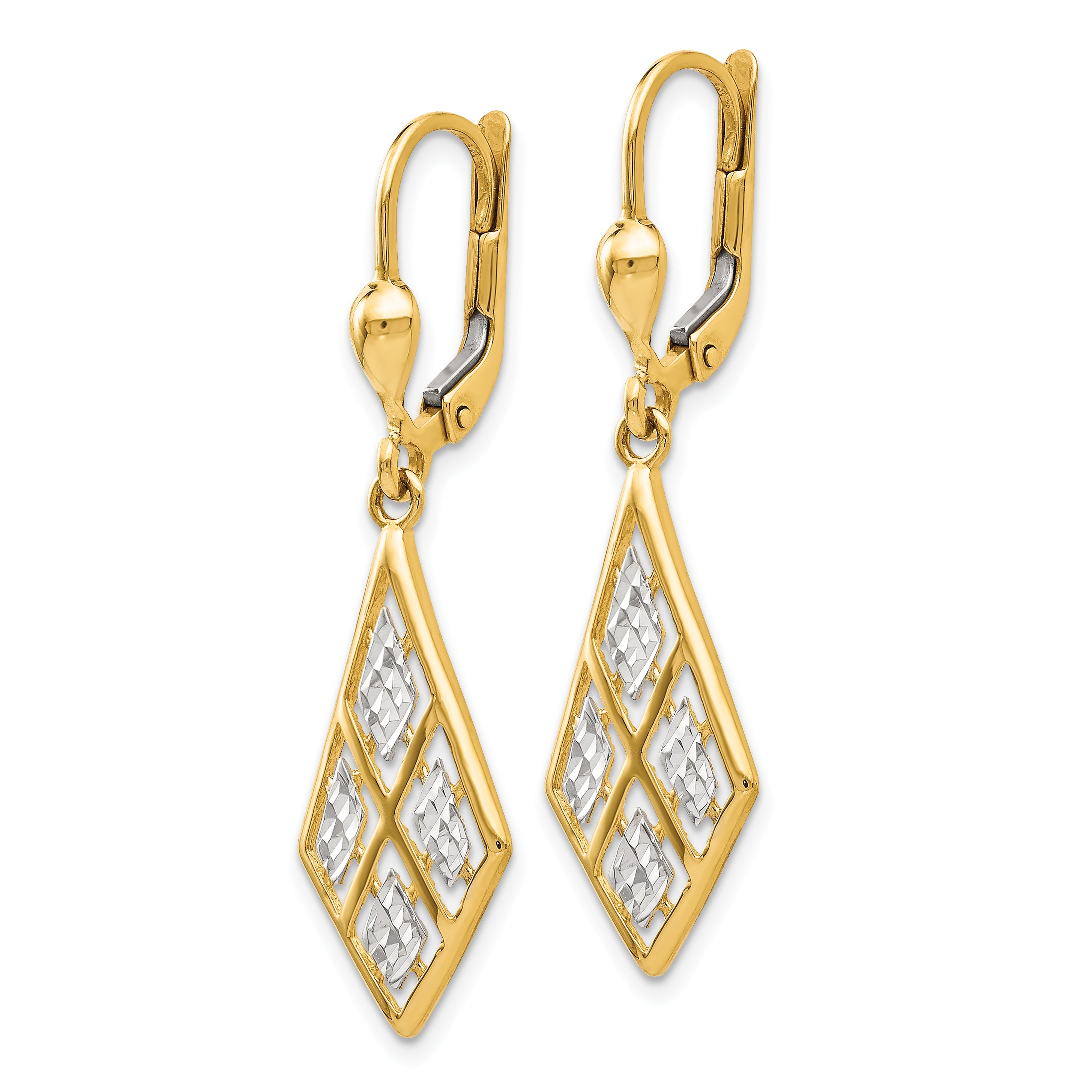 14K Gold Rhodium-Plated Diamond-Cut Leverback Earrings for Women