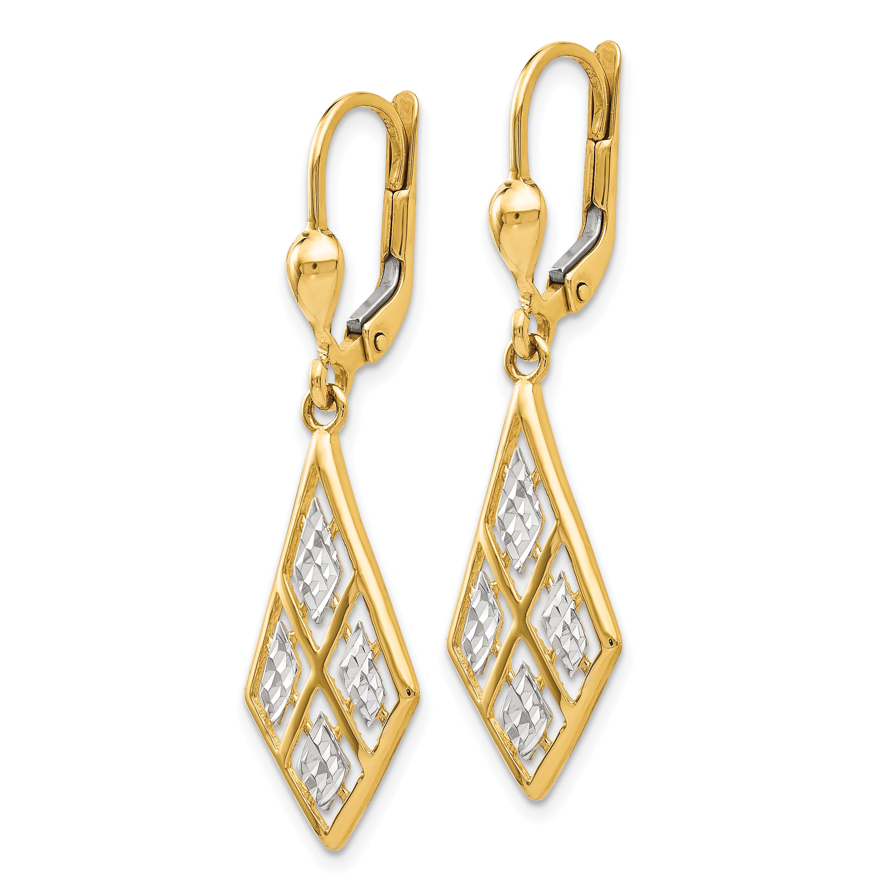 14K with Rhodium D/C Leverback Earrings