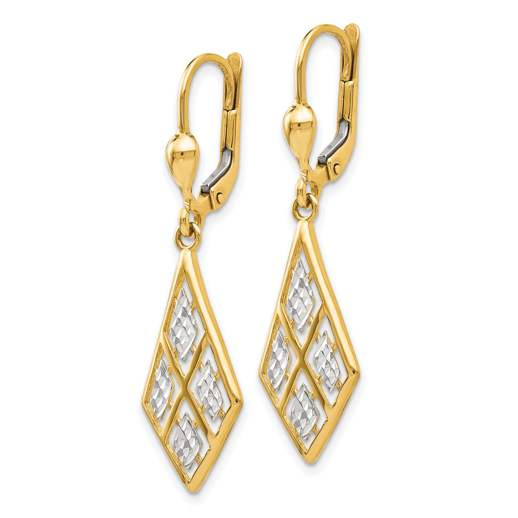 14K Gold Rhodium-Plated Diamond-Cut Leverback Earrings for Women