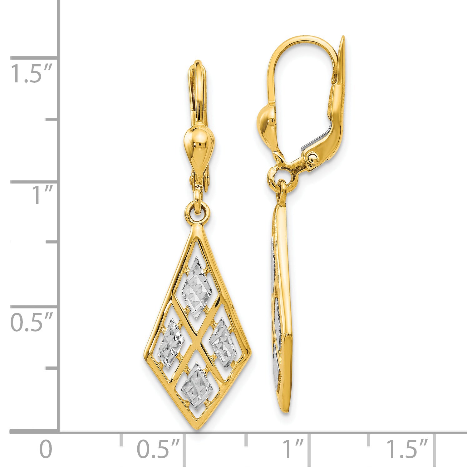 14K Gold Rhodium-Plated Diamond-Cut Leverback Earrings for Women