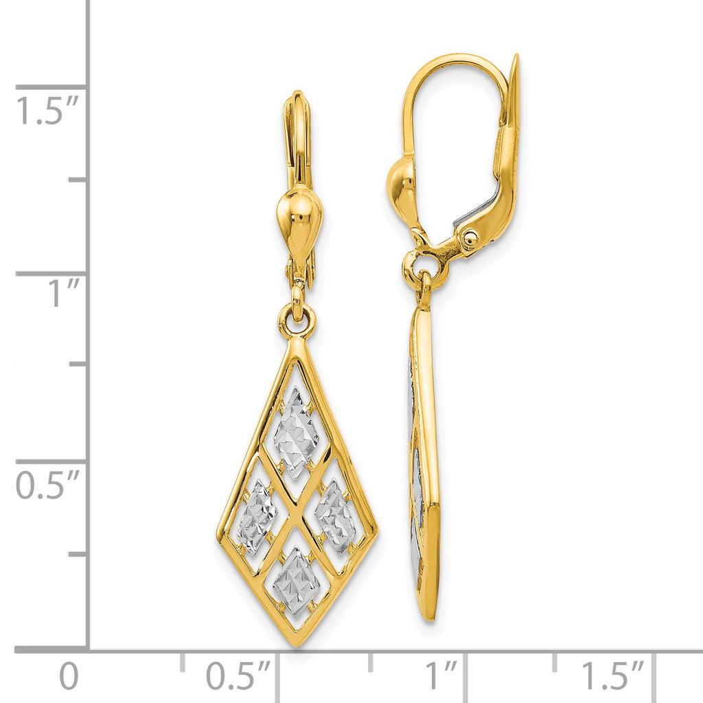 14K Gold Rhodium-Plated Diamond-Cut Leverback Earrings for Women