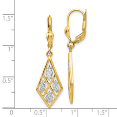 14K Gold Rhodium-Plated Diamond-Cut Leverback Earrings for Women