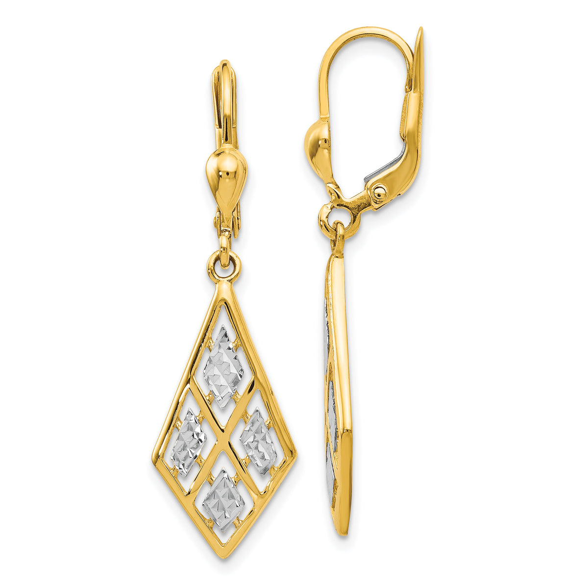 14K with Rhodium D/C Leverback Earrings
