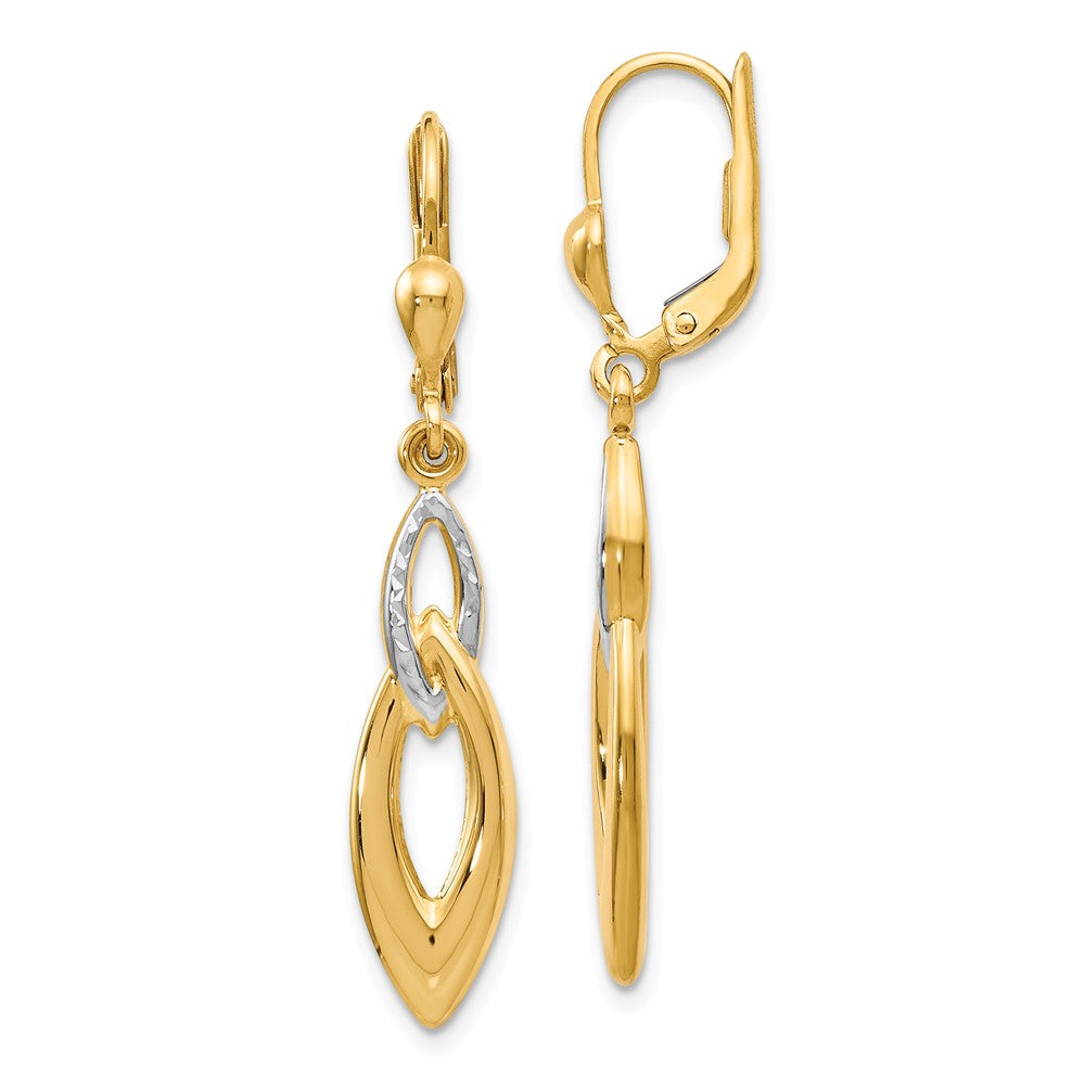 Leslie's 14k w/White Rhodium Diamond-cut Leverback Earrings