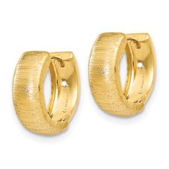 14K Gold Textured Hinged Hoop Earrings with Polished Finish  14mm Huggie Style