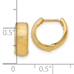 14K Gold Textured Hinged Hoop Earrings with Polished Finish  14mm Huggie Style