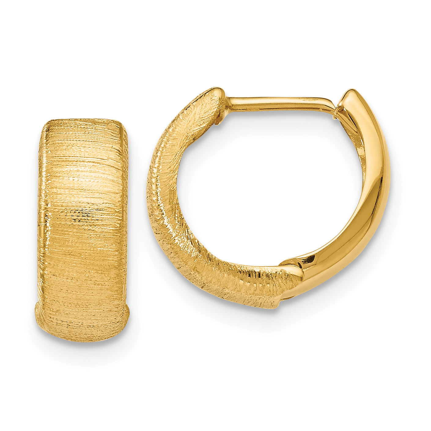 14K Polished and Textured Hinged Hoop Earrings Main image