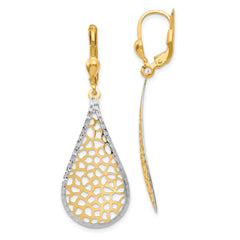14K w/White Rhodium Polished and D/C Leverback Earrings