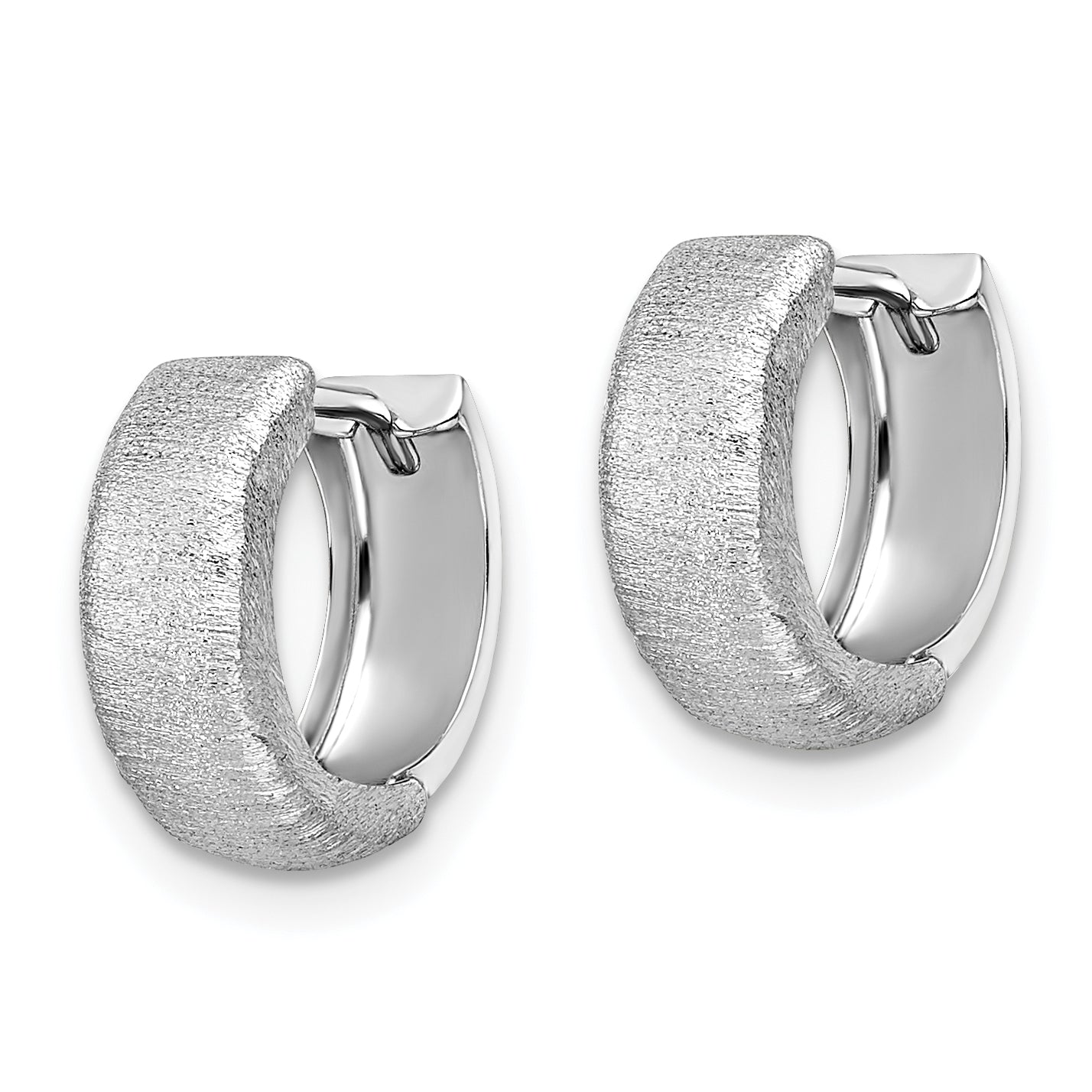 14K White Gold Polished and Textured Hinged Hoop Earrings
