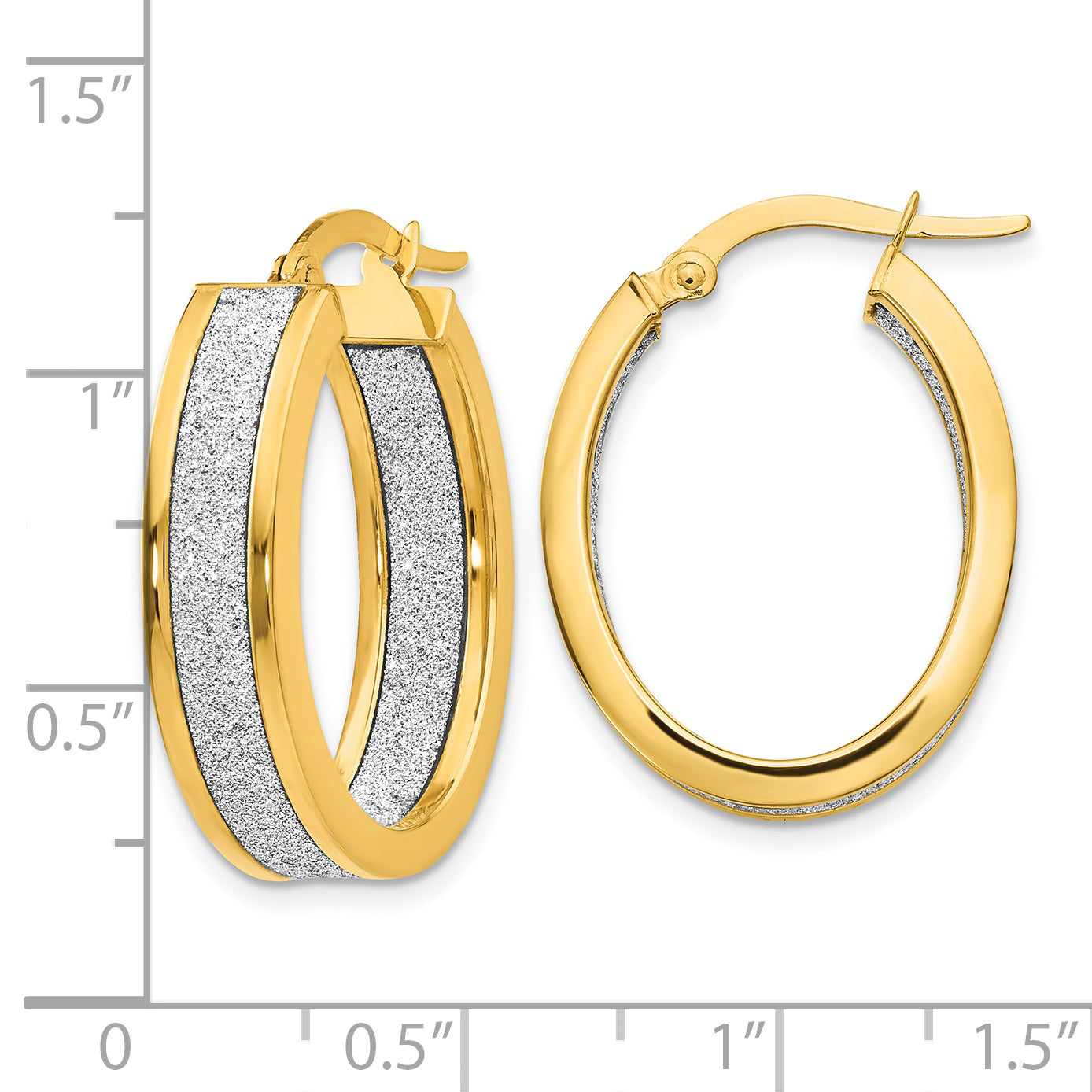 14K Polished Glimmer Infused Oval Hoop Earrings