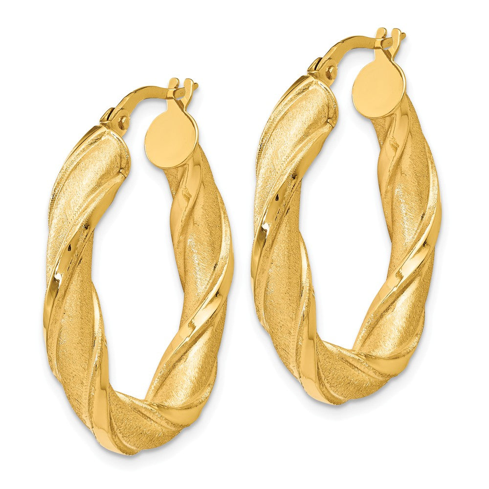 Leslie's 14k Polished and Brushed Twisted Hinged Hoop Earrings