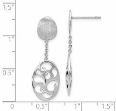 14k White Gold Polished and Brushed Post Dangle Earrings