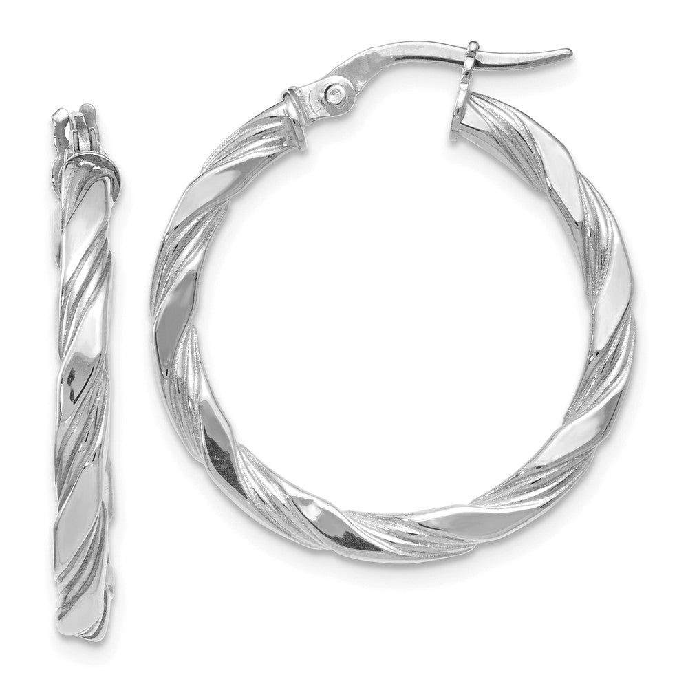 Leslie's 14k White Gold Polished Textured Twisted Hoop Earrings