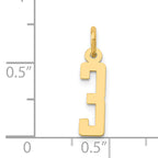 14K Gold Polished Elongated Number 3 Charm Laser Cut, Small