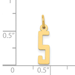 14K Gold Polished Number 5 Charm Laser Cut Small Elegant Design