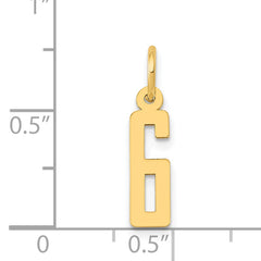 14K Gold Elongated Number 6 Charm Polished, Laser-Cut, Petite Design