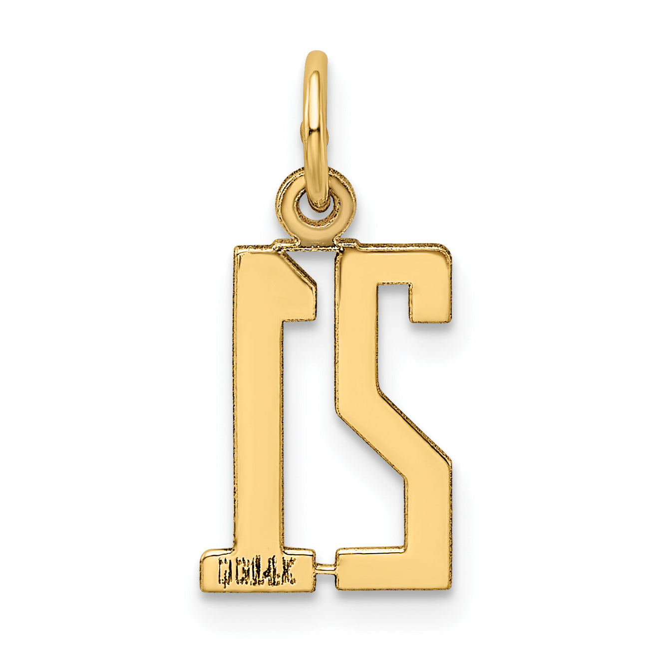 14K Gold Small Polished 21 Charm Pendant with Laser-Cut Finish