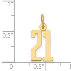 14K Gold Small Polished 21 Charm Pendant with Laser-Cut Finish