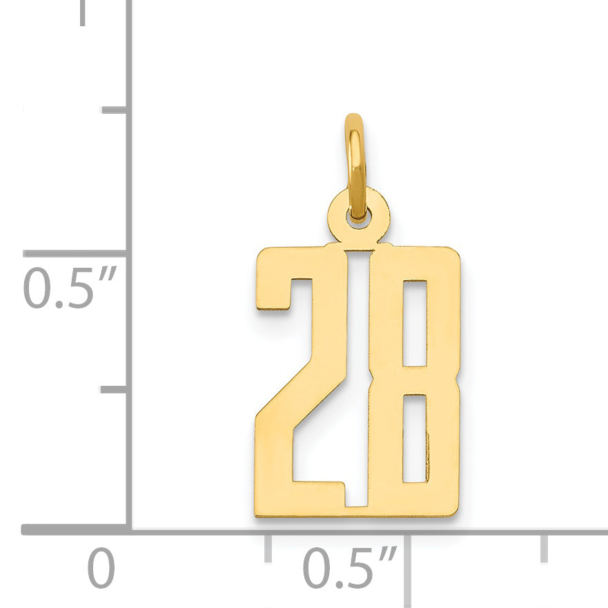 14K Gold Polished Elongated 28 Charm Pendant Small Elegant Design