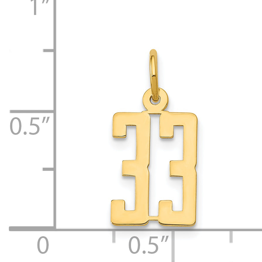 14K Gold Polished Elongated 33 Charm Small, Laser Cut, Themed