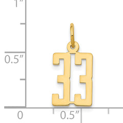 14K Gold Polished Elongated 33 Charm Small, Laser Cut, Themed