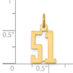 14K Gold Polished Elongated 51 Charm  Small, Laser Cut, Elegant Design
