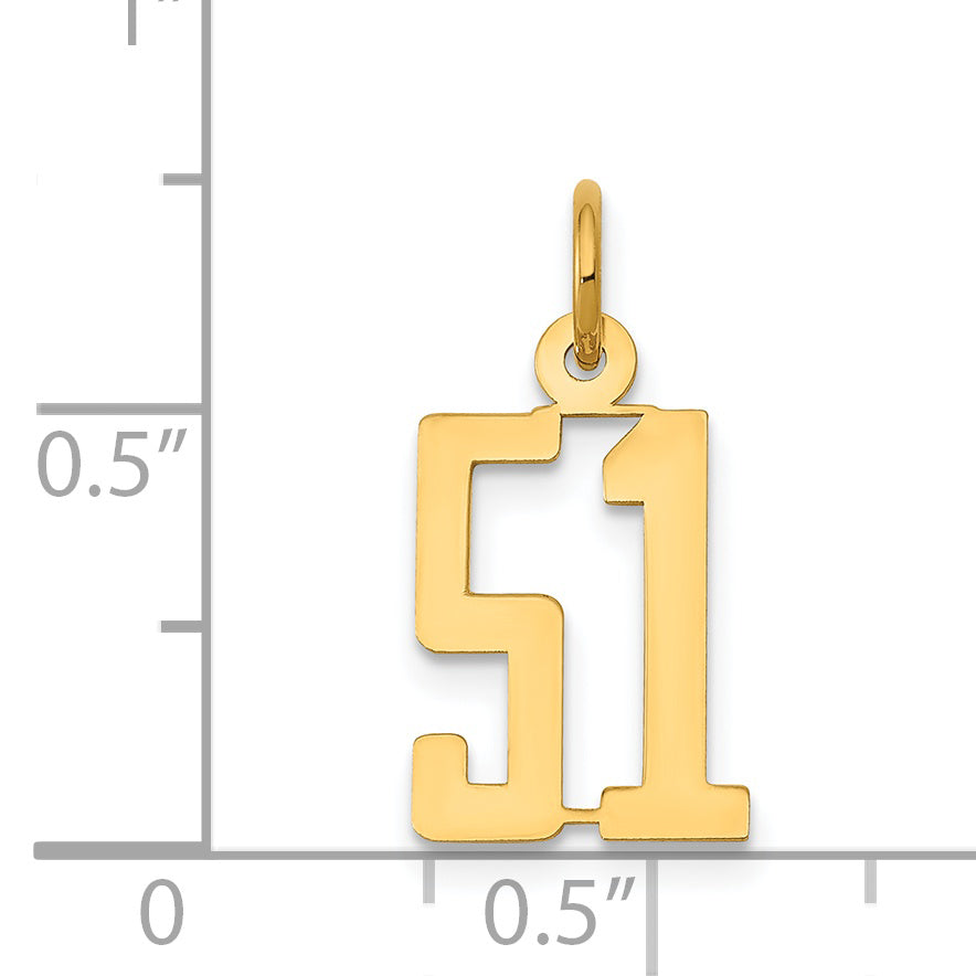 14K Gold Polished Elongated 51 Charm  Small, Laser Cut, Elegant Design