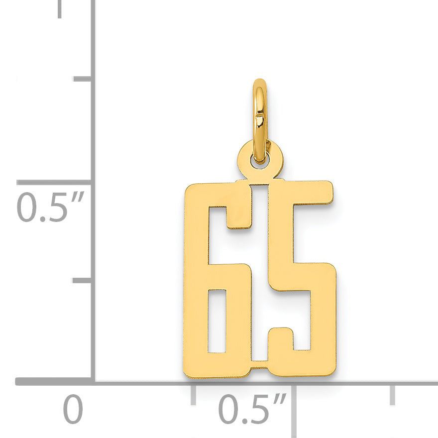 14K Gold Polished Elongated 65 Charm Pendant Small, Laser Cut