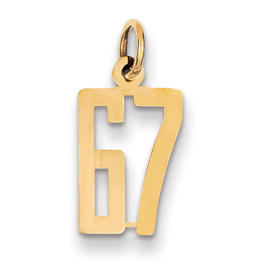 14k Small Elongated Number 67 Charm