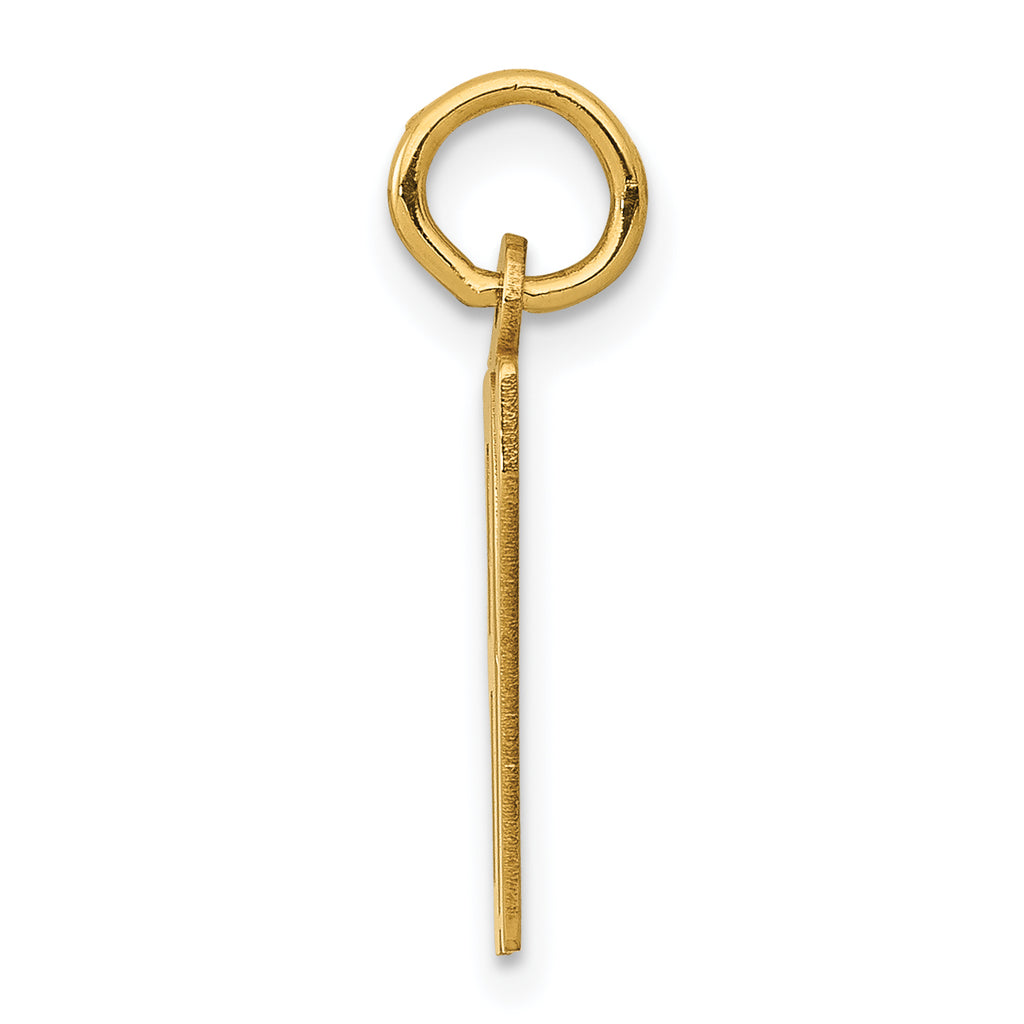 14K Gold Polished Elongated Charm, Laser Cut Small Design