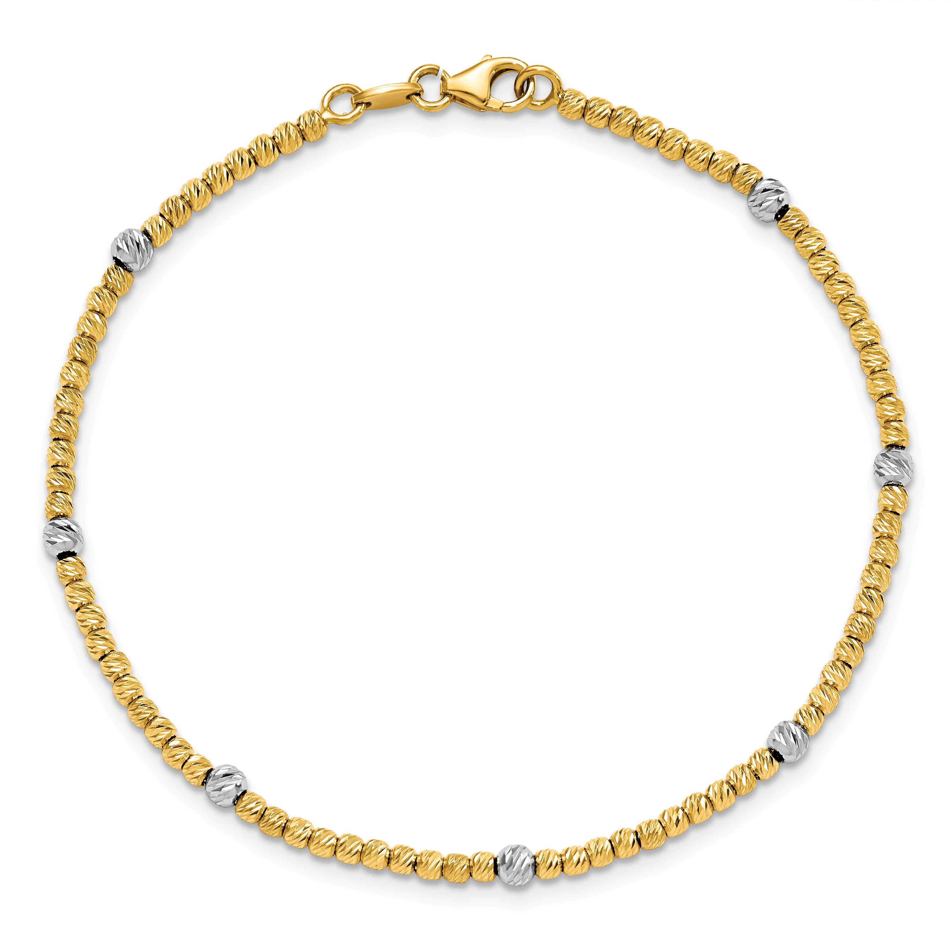 14K Two-tone Polished D/C Beaded Bracelet