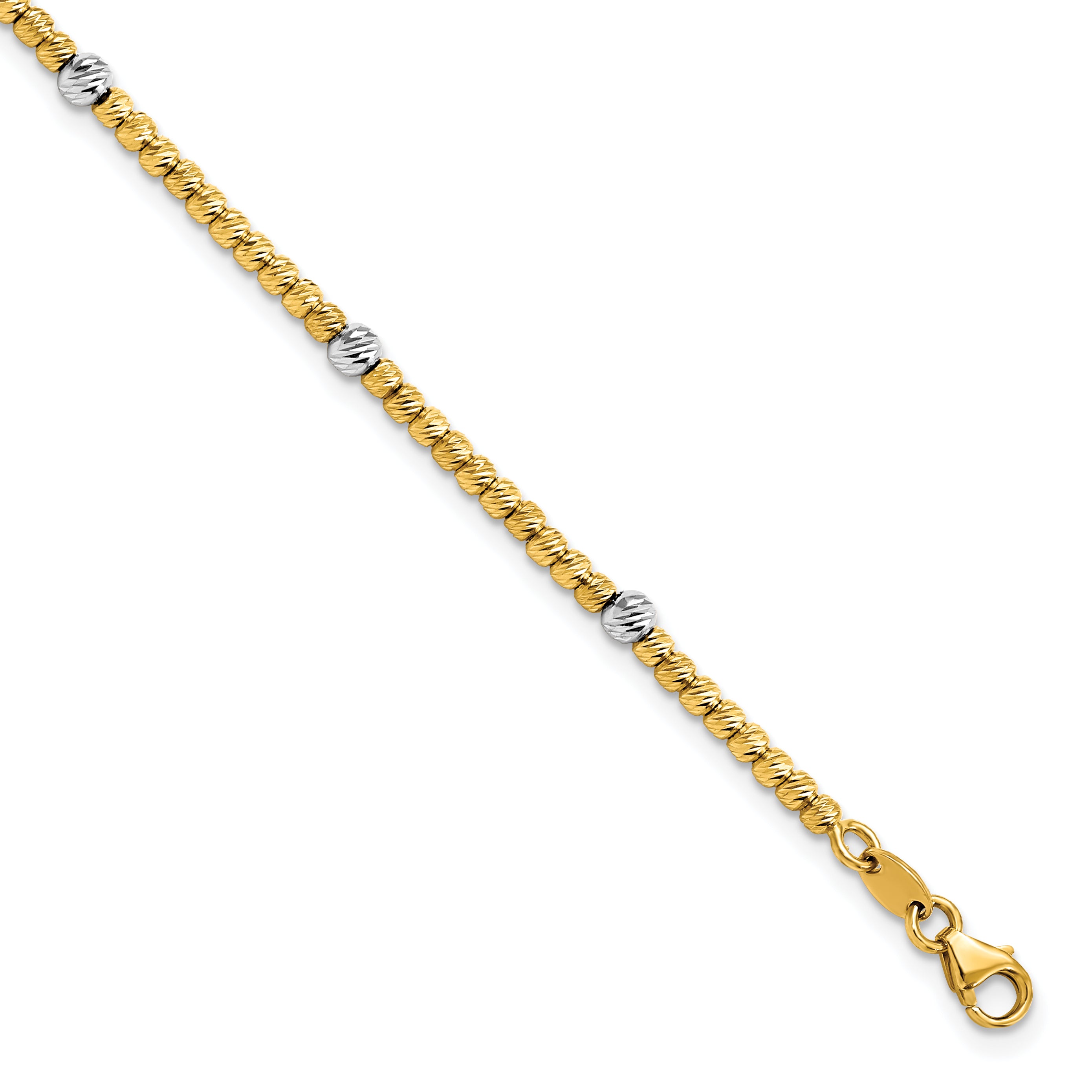 14K Two-tone Polished D/C Beaded Bracelet