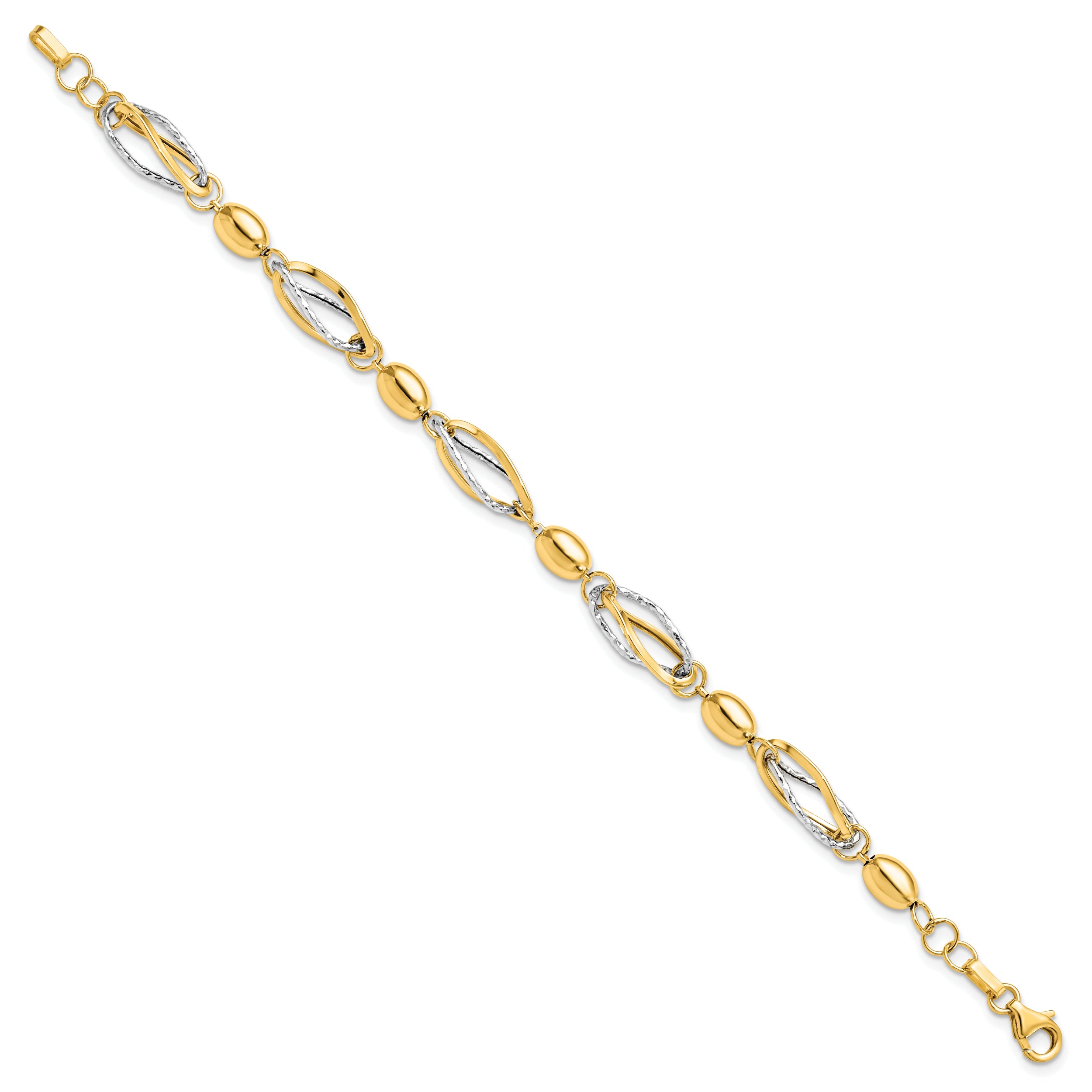 14K Two-tone Polished and D/C Bracelet - 7