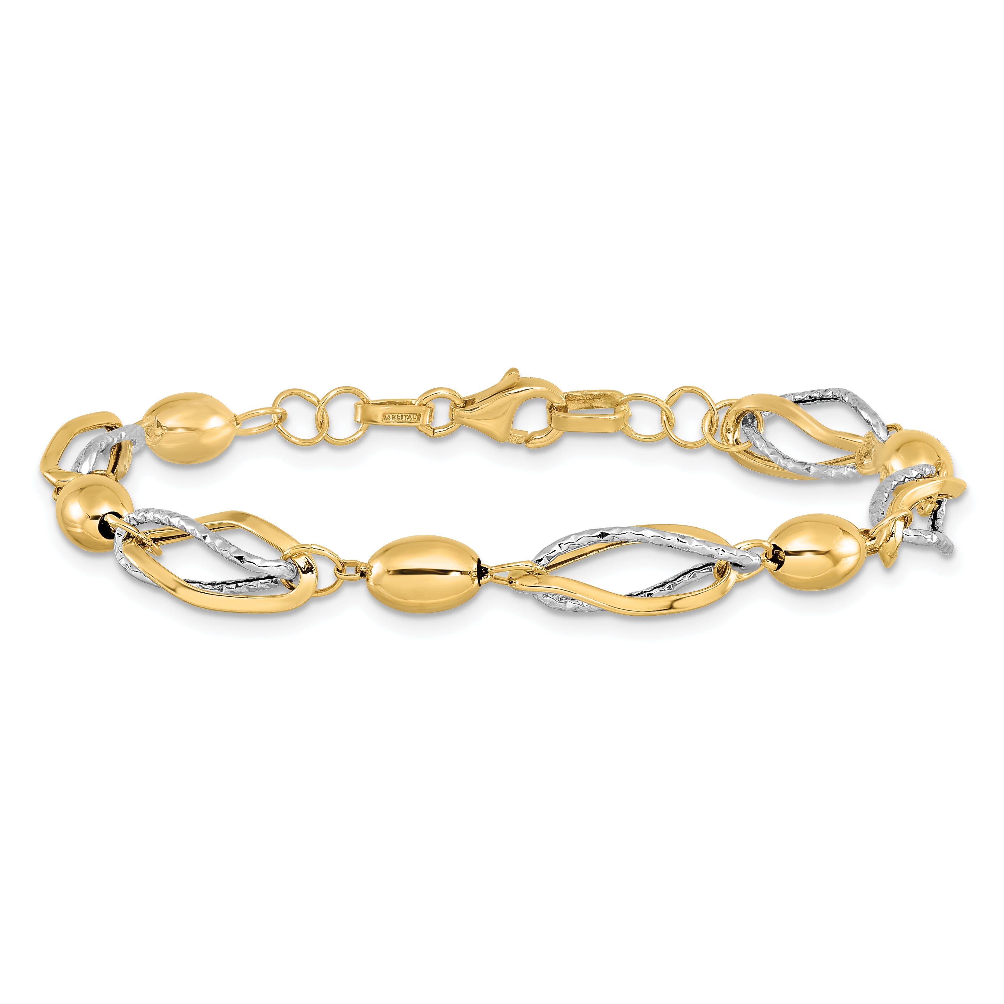 14K Two-tone Polished and D/C Bracelet - 7