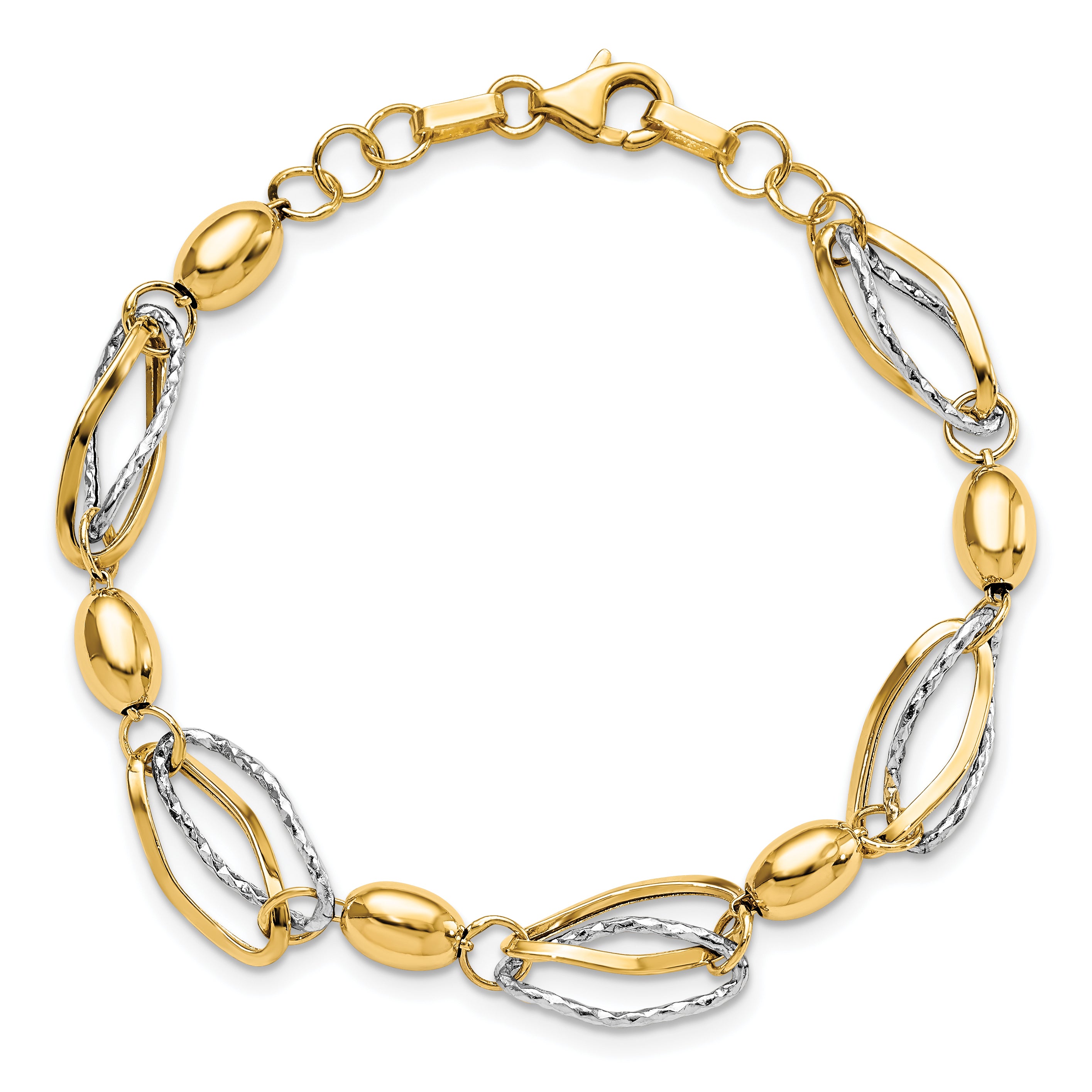 14K Two-tone Polished and D/C Bracelet - 7