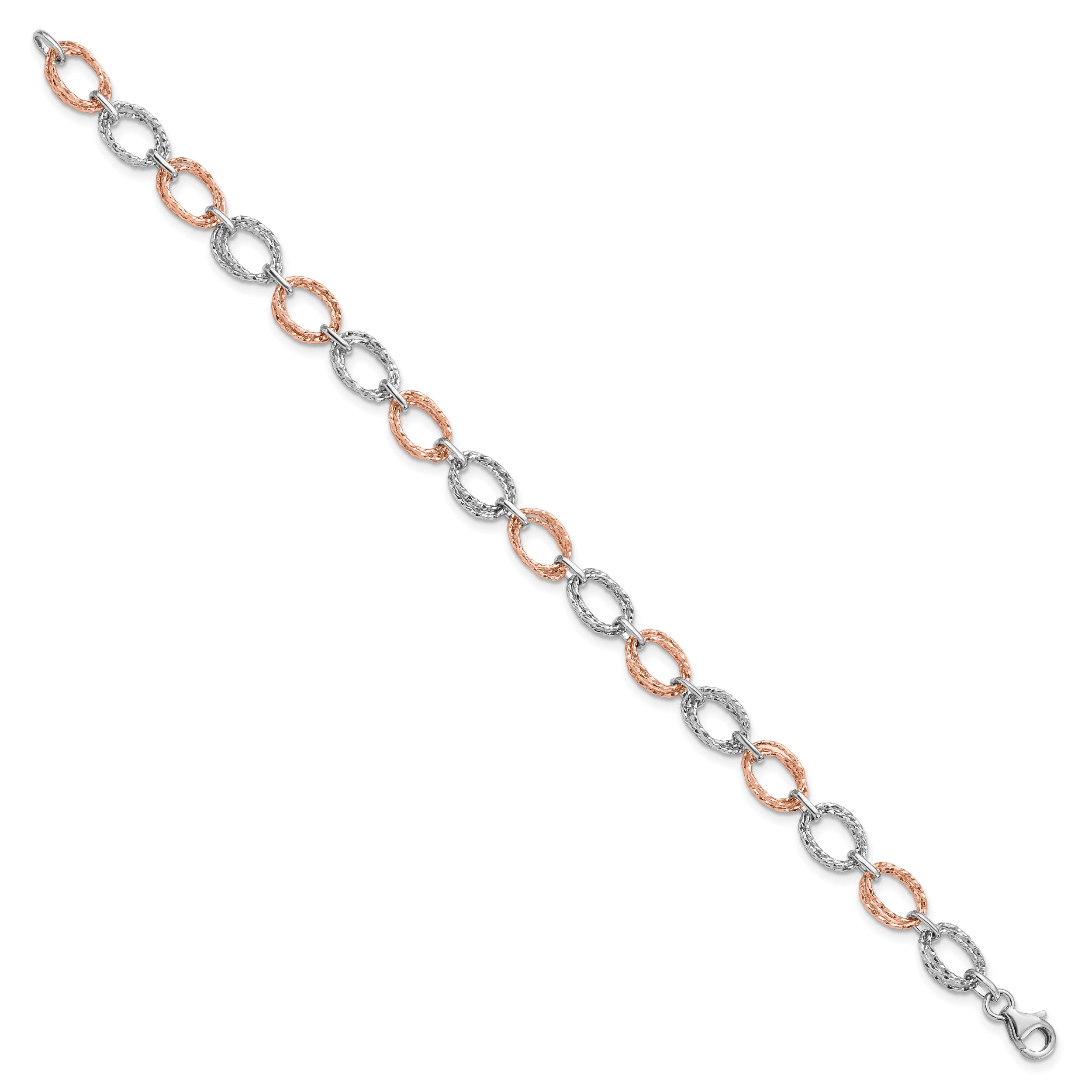 14K Two-tone Polished and Textured Bracelet - 7.25