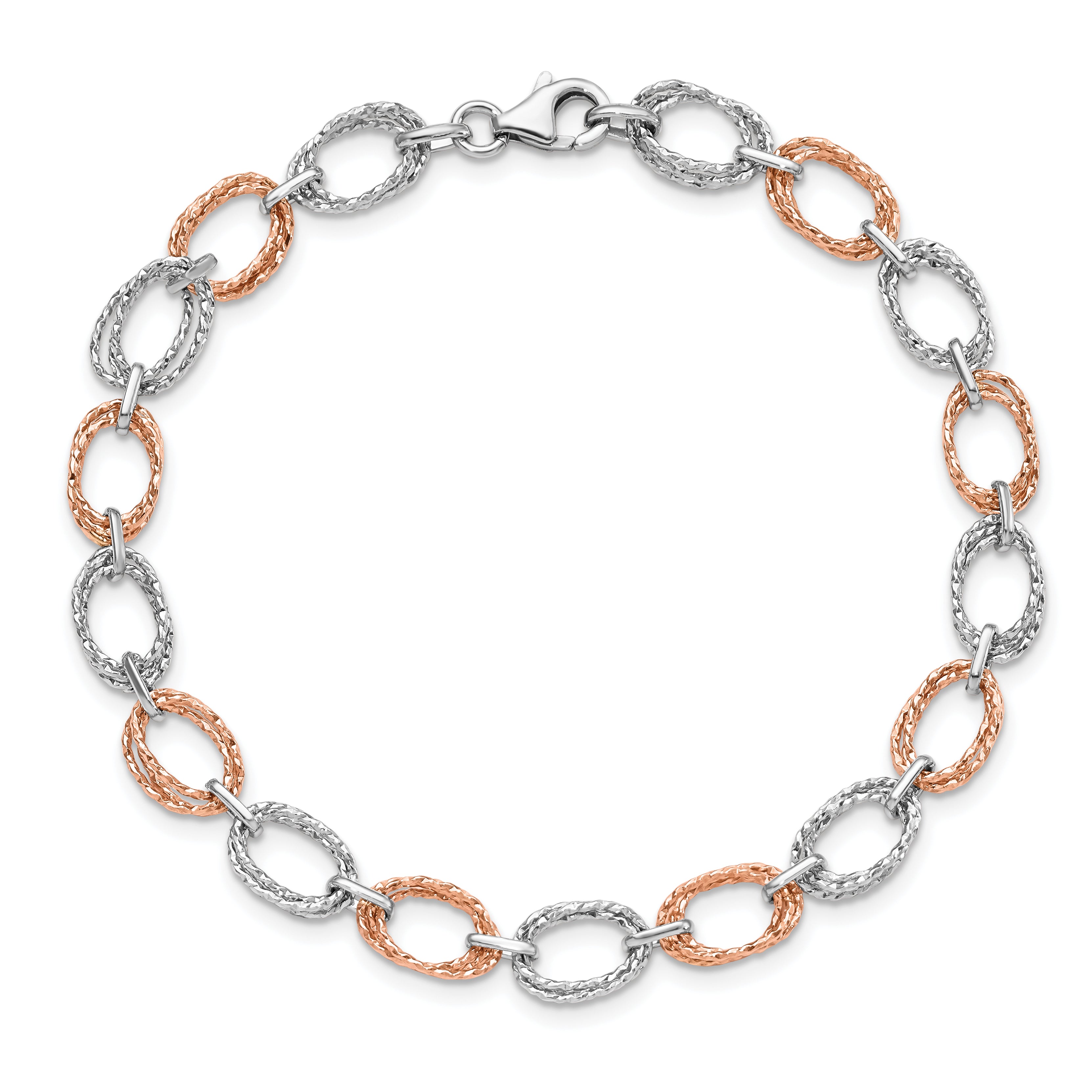 14K Two-tone Polished and Textured Bracelet - 7.25
