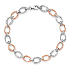 14K Two-tone Polished and Textured Bracelet - 7.25