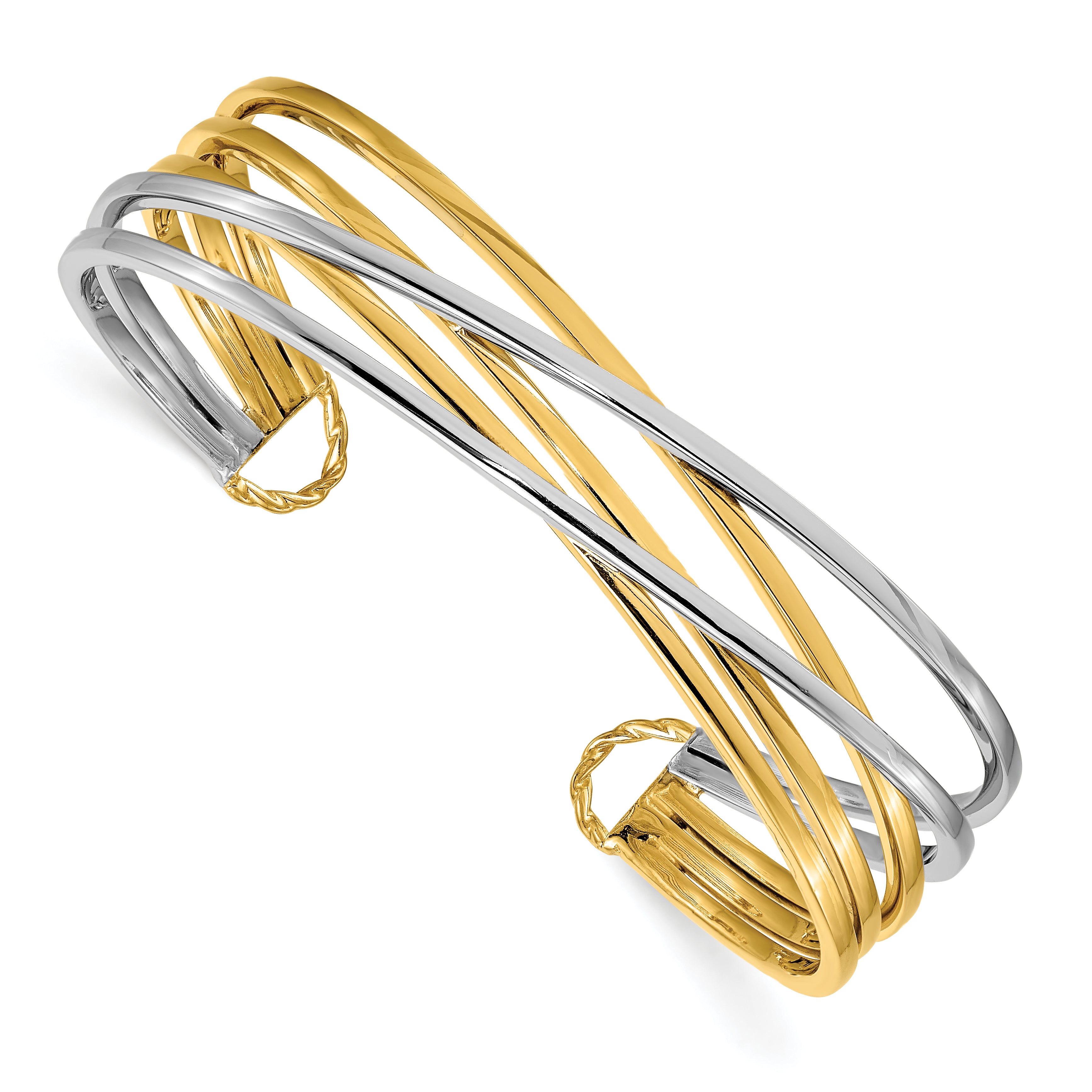 14K Two-tone Polished Slip-on Cuff Bangle