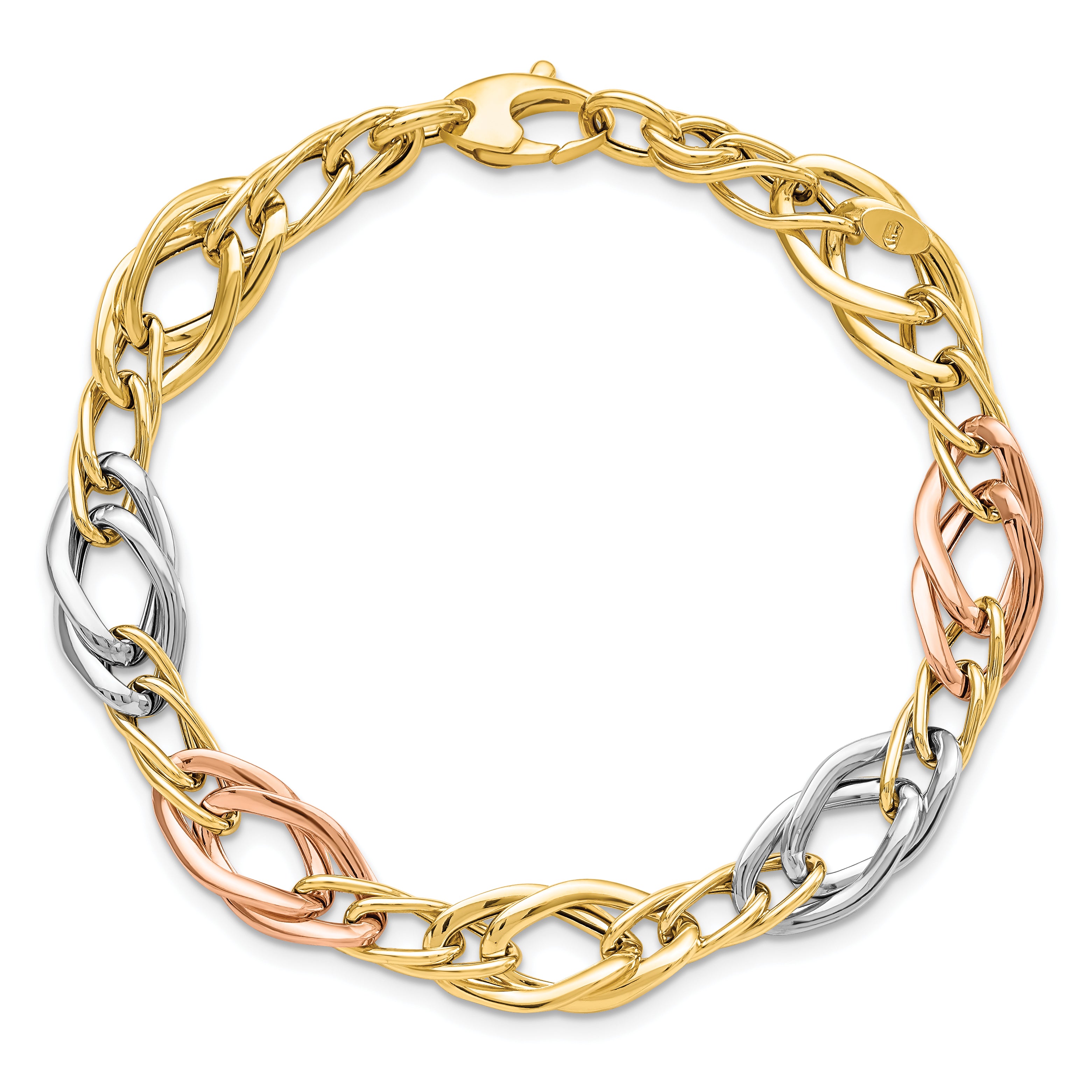14K Tri-Color Polished Link Bracelet