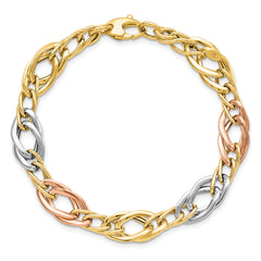 14K Tri-Color Polished Link Bracelet