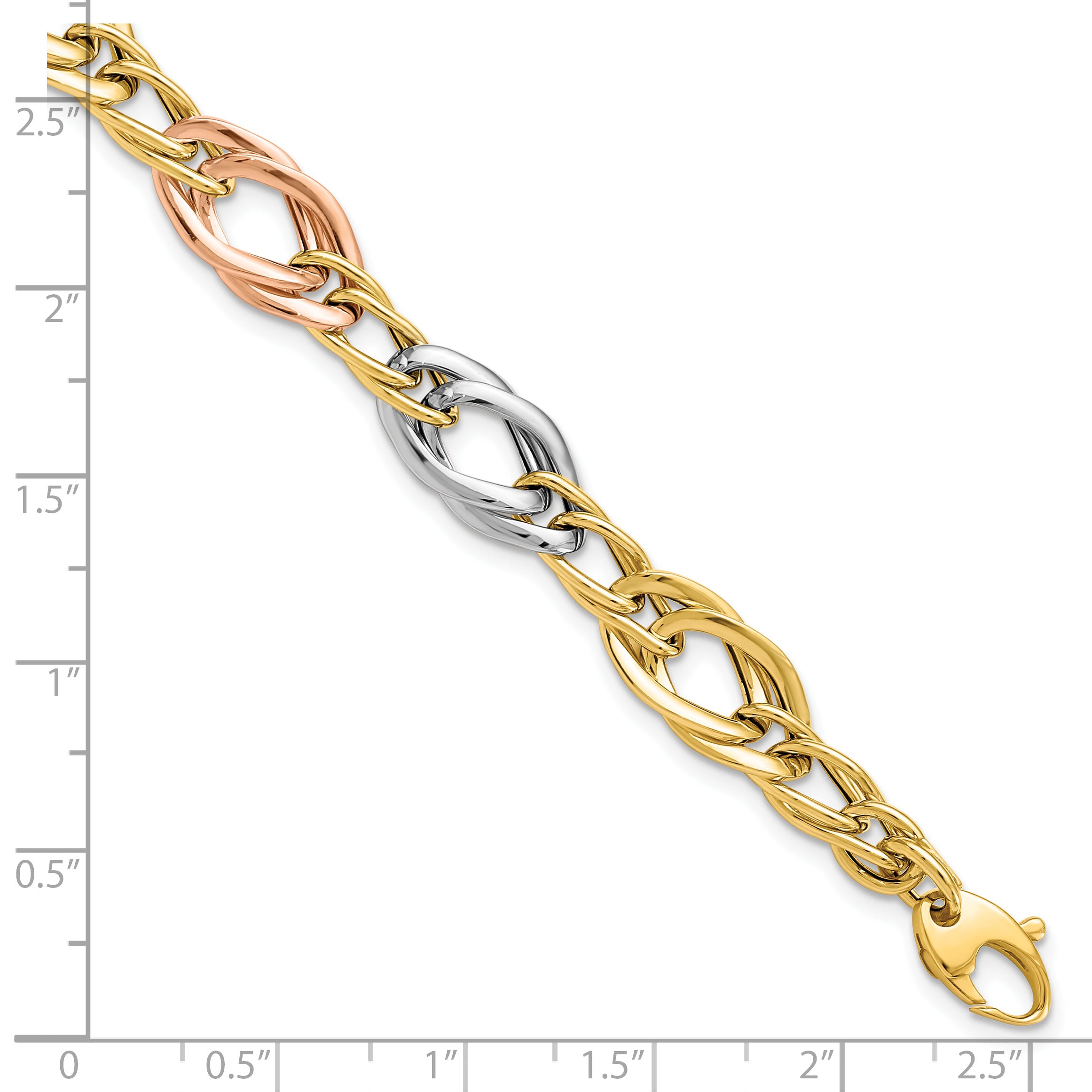 14K Tri-Color Polished Link Bracelet