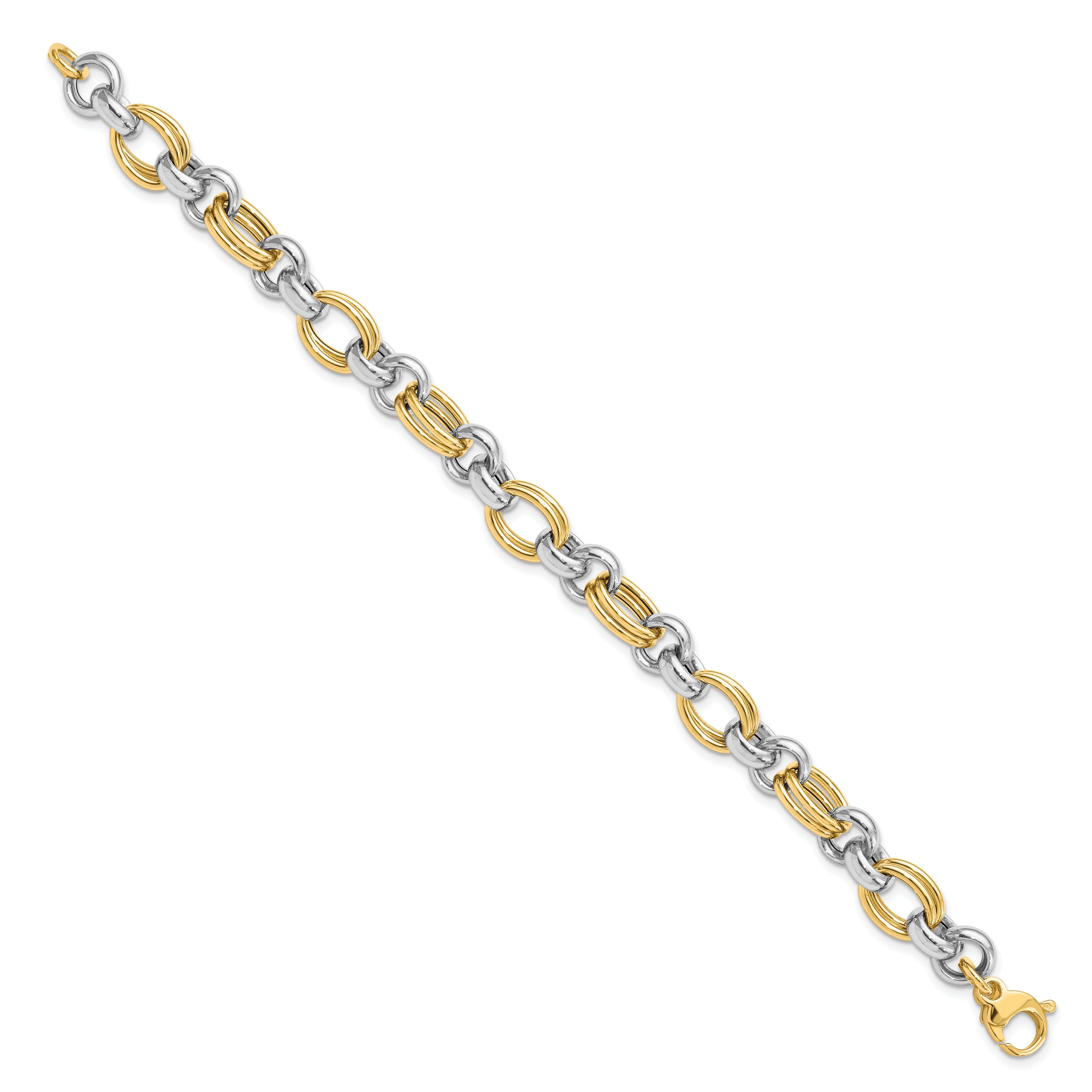 14K Two-tone Polished Link Bracelet