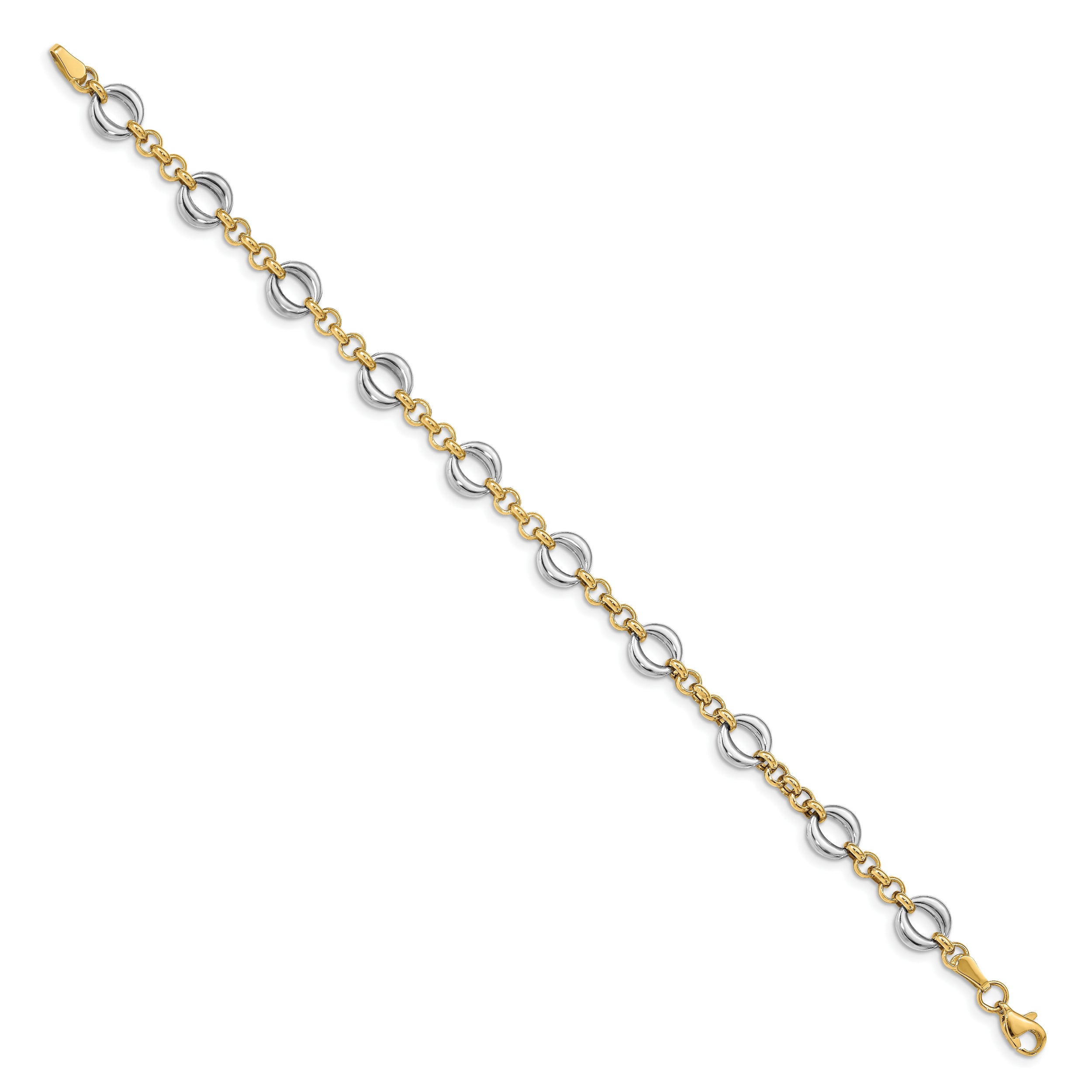 14k Two-tone Polished Fancy Link Bracelet - 7.5