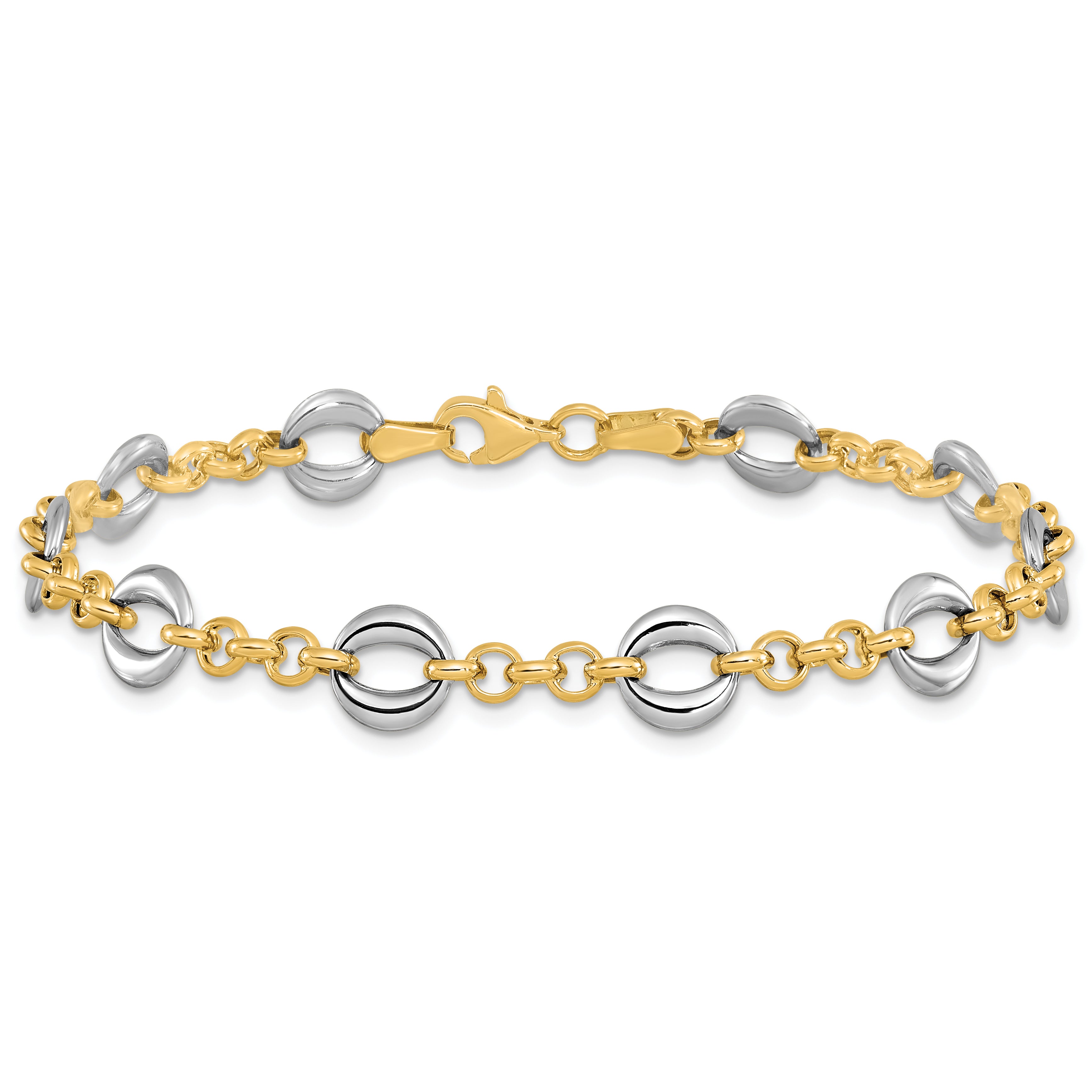 14k Two-tone Polished Fancy Link Bracelet - 7.5