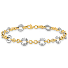 14k Two-tone Polished Fancy Link Bracelet - 7.5