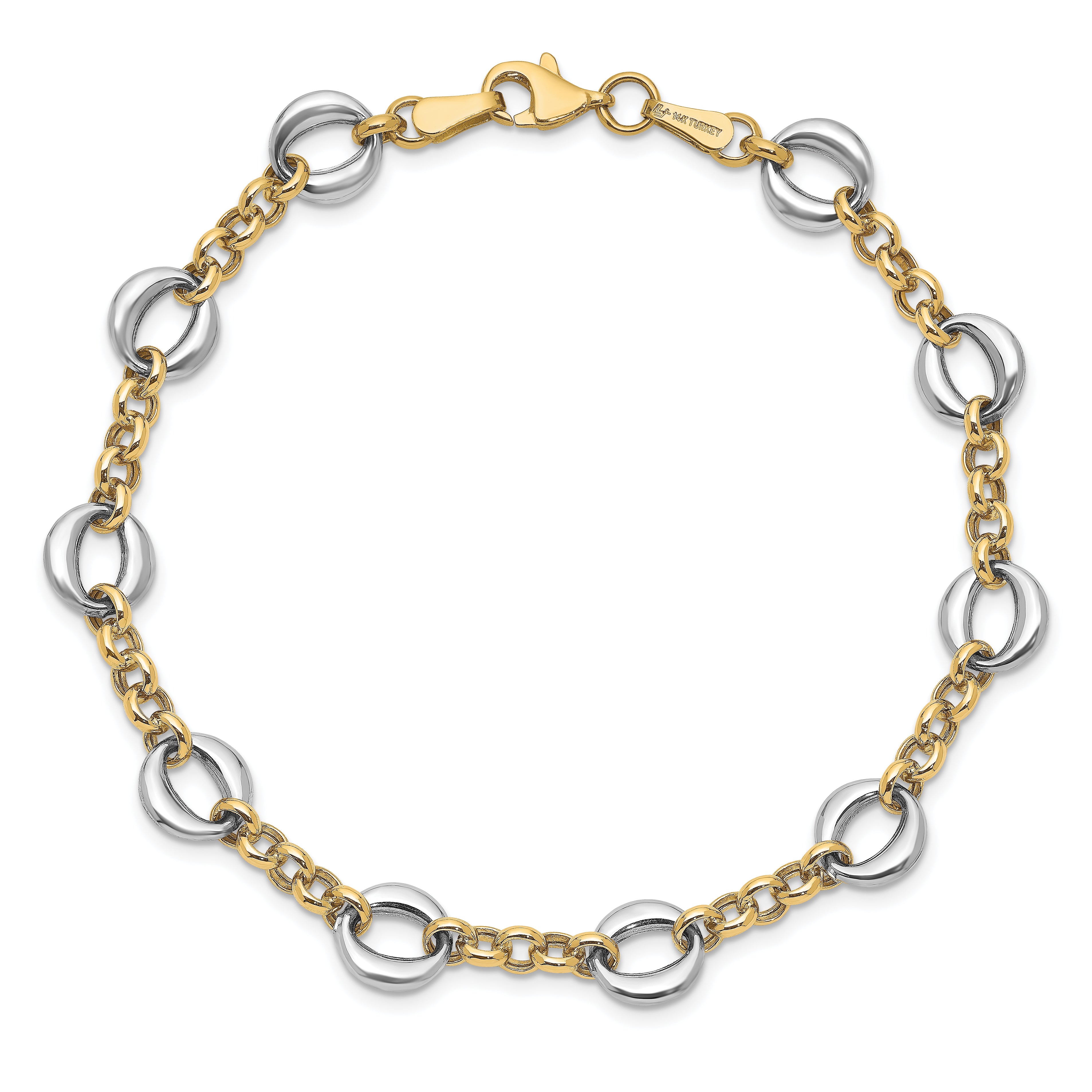 14k Two-tone Polished Fancy Link Bracelet - 7.5