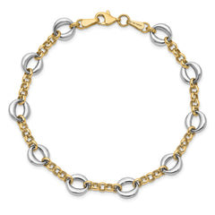 14k Two-tone Polished Fancy Link Bracelet - 7.5